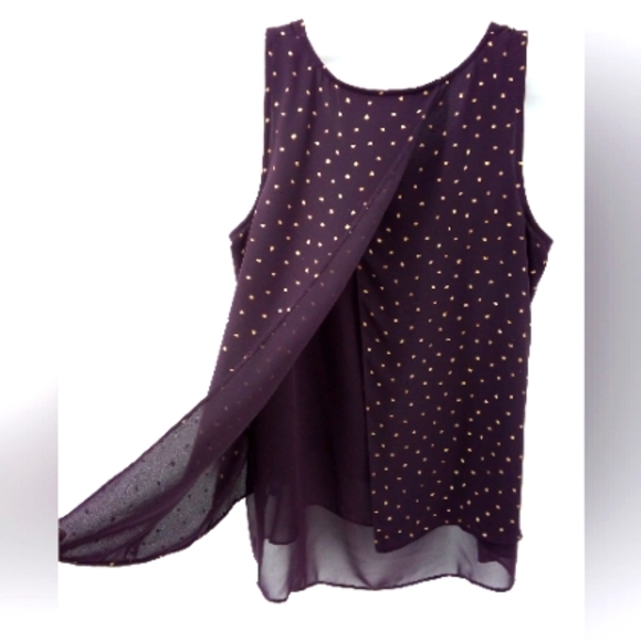 Apt. 9 Purple Gold Leaf Sleeveless Top M 100% Polyester Vegan - Picture 4 of 8